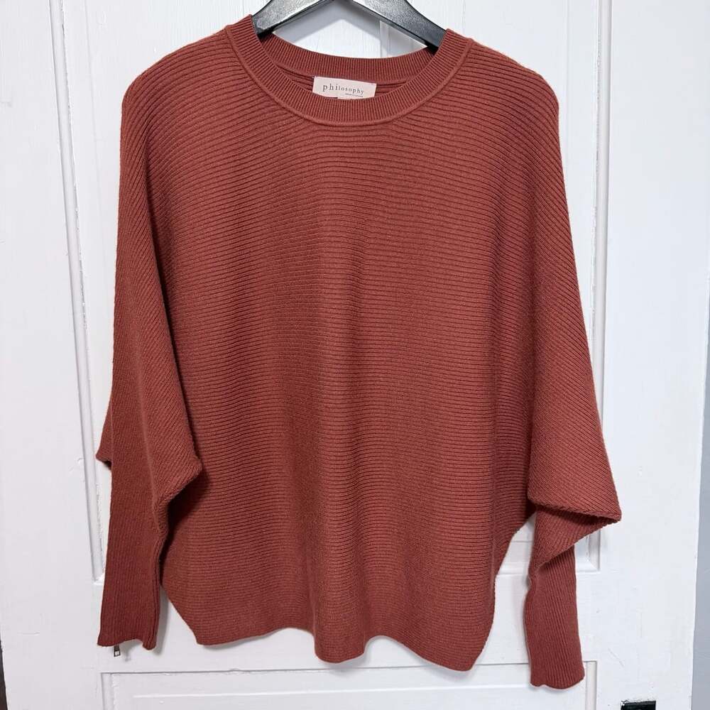 Philosophy Republic Clothing Ribbed Crew Neck Sweater, Side Zip Sleeves, Medium,
